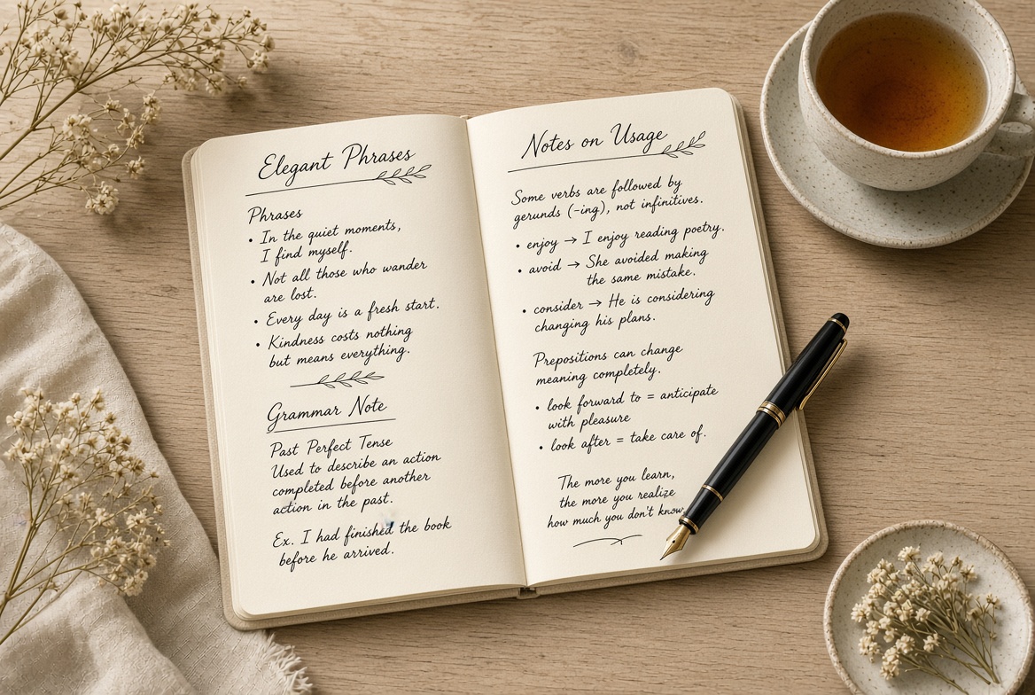 English, one to one — a notebook of phrases and grammar notes